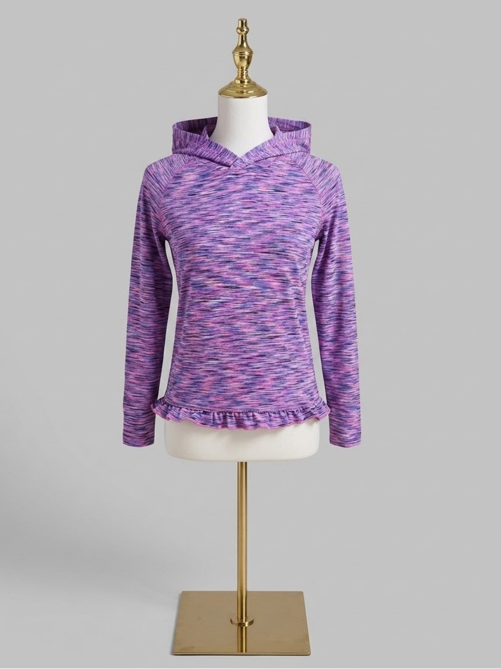 Champion Space Dye Ruffle Hem Lightweight Hoodie Top - Size L - Good Condition
